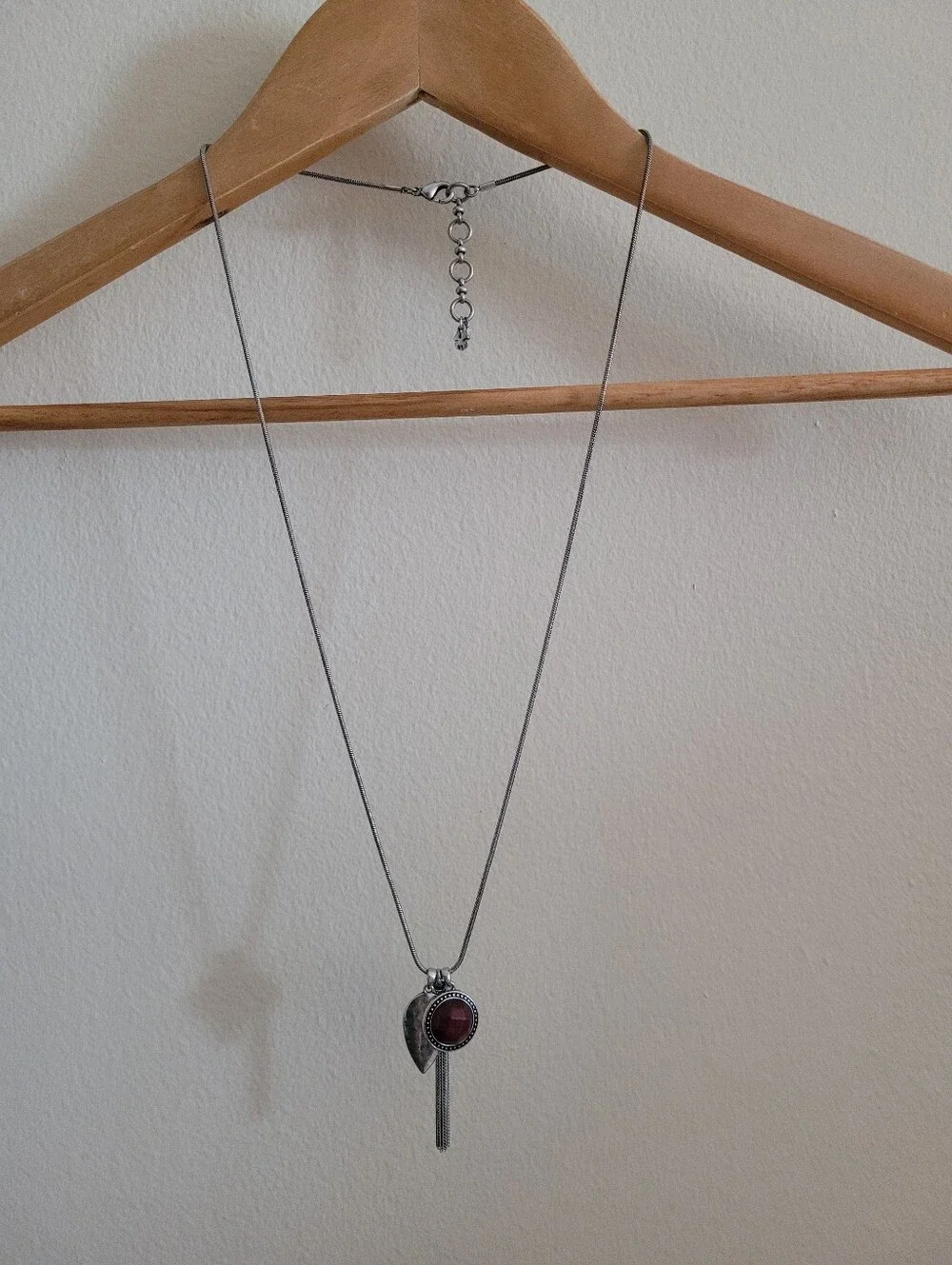 Lucky Brand Long Triple Pendant Necklace, Silver Toned & Burgundy